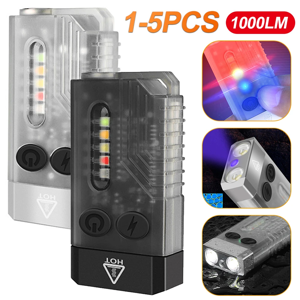 

V10 Keychain Flashlight USB Type-C Charging 1000LM Portable Alarm Camping Light IPX4 Waterproof Buzzer Red Light SOS for Camping