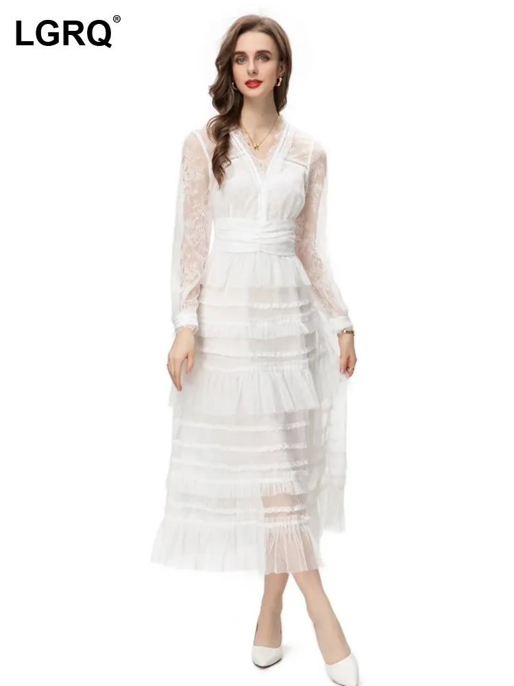 LGRQ женское сетчатое торжественное платье модное кружевное с v-образным вырезом и