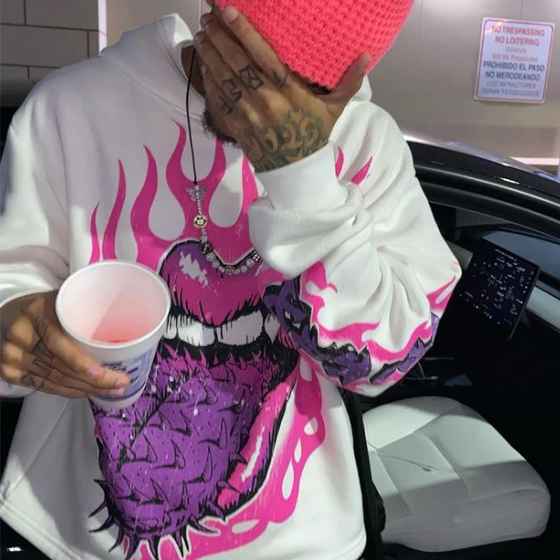 

Y2k Hip Hop Flame Print Hoodie Men Women Oversized Sweatshirt 2022 Harajuku Autumn Long Sleeve Loose Pullover Hoodies Streetwear
