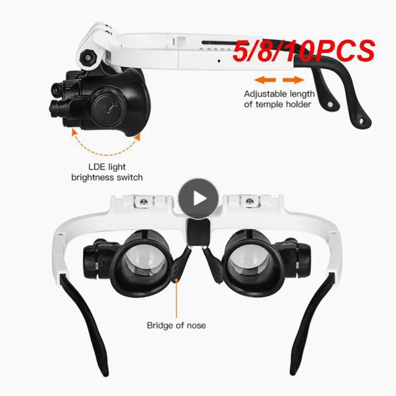 

5/8/10PCS 8x 15x 23x Magnifier Loupe Loupe Glasses 2 Led Lights Magnifying Repair Loupe Microscope Tool Head Wearing Magnifier