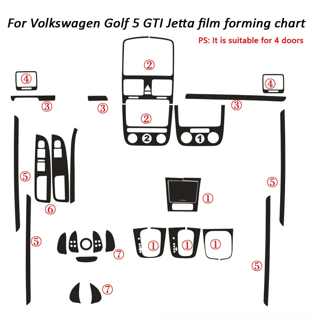 Фото Для VW Golf 5 GTI MK5 Jetta: наклейки из карбона на центральную панель управления и ручки дверей, аксессуары для стайлинга автомобиля №4