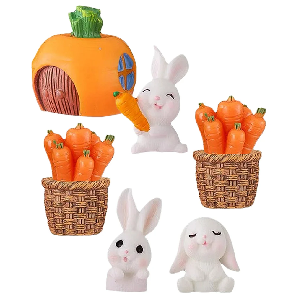 

Miniature Decoration Rabbit Bunny Figurines Flower Resin Gifts Favors Party Sculpture Tiny Mini Fairy Cake Statue Basket Straw