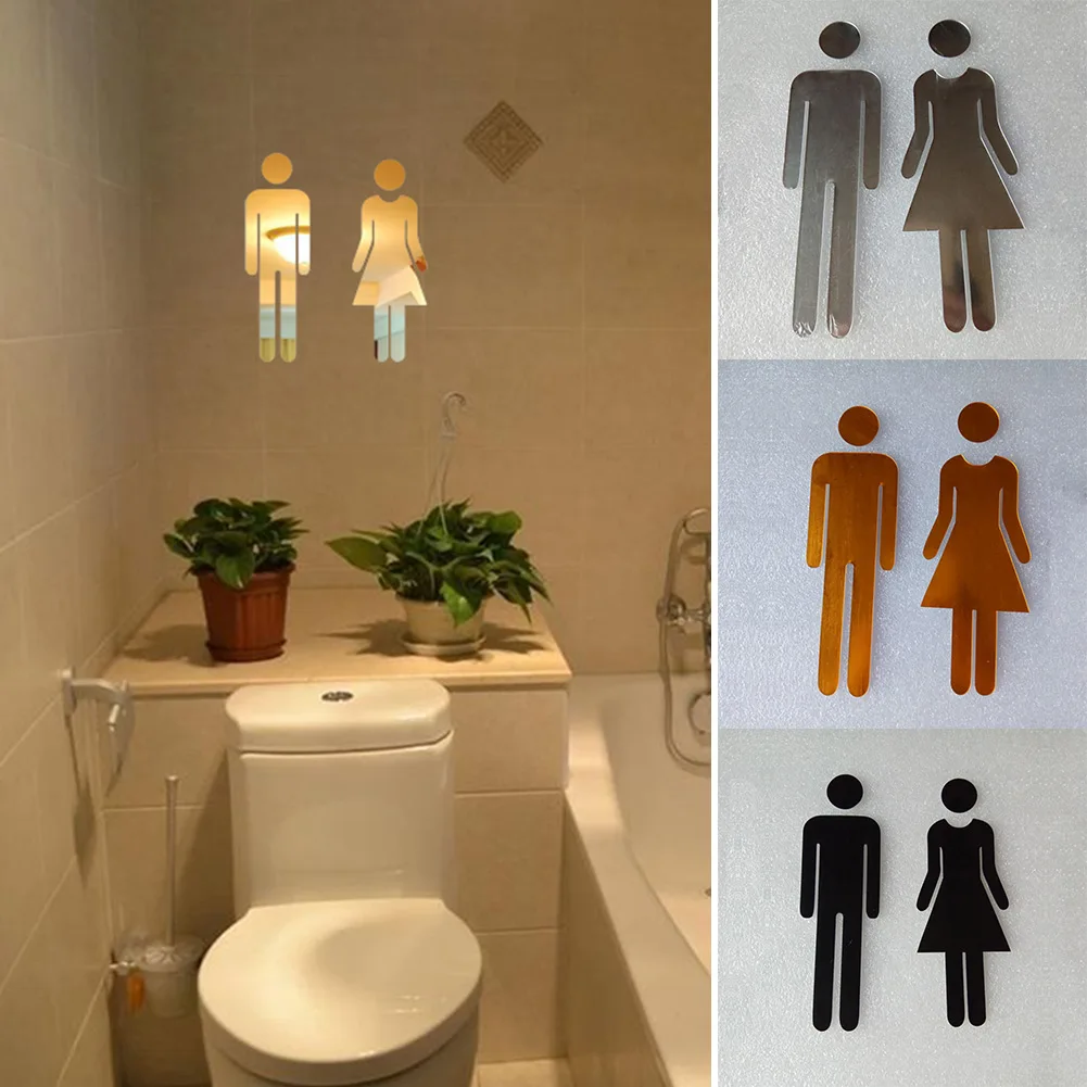 

Self Adhesive Men Woman WC Door Sign Washroom Public Toilets Signage Sticker Indicator Plaque For Restaurant Shop Acrylic 12x4cm