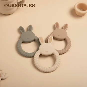 1Pcs Food Grade Baby Silicone Teether Toy Cartoon Rabbit Nursing Teething Ring BPA Free Newborn Health Molar Chewing Accessories 1