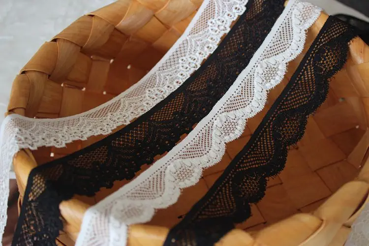 Хорошее качество 10 м/лот ширина 3 см черно-белая пряжа эластичная кружевная