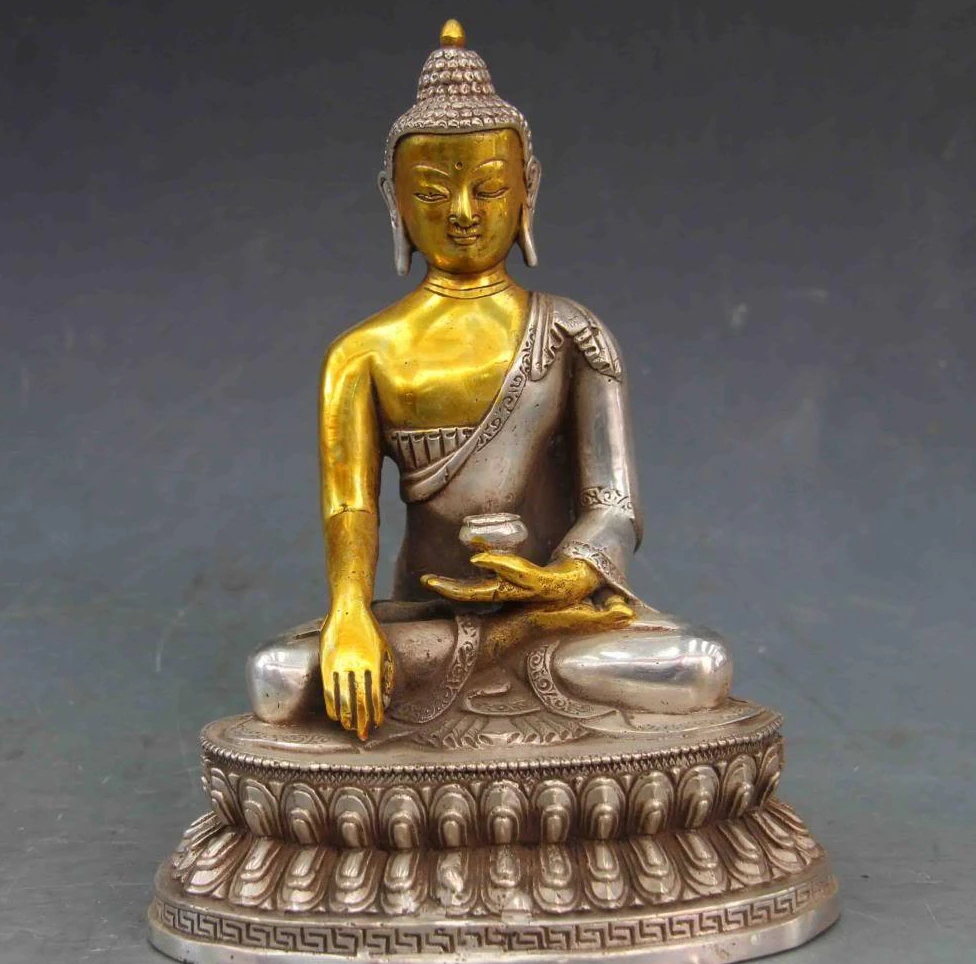 

8 Cina Buddhisme Kuil Putih Perak Tembaga Sakyamuni Rulai Patung Buddha