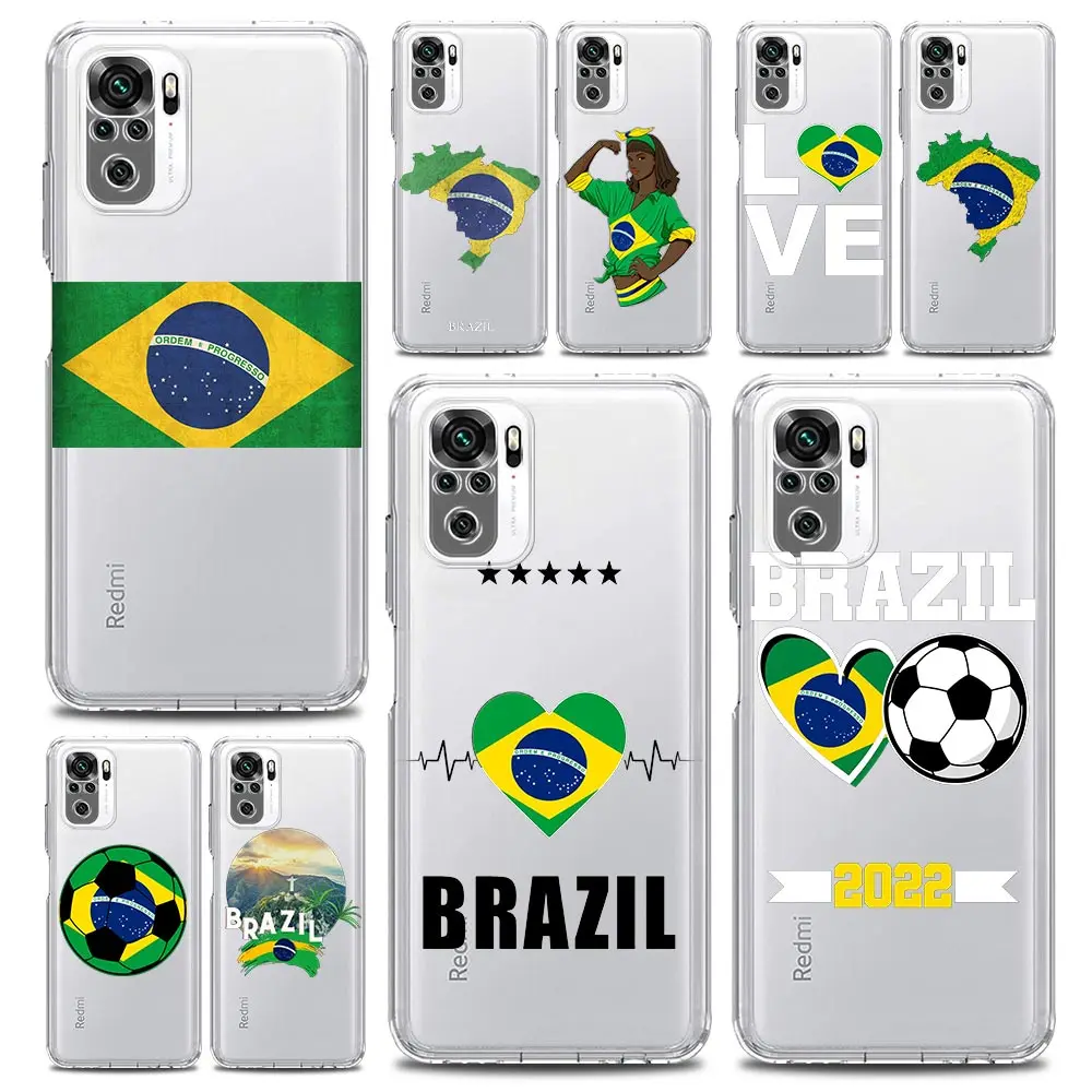 

Brazil flag Football Soft Clear Phone Case For Xiaomi Redmi Note 12 5G 10C 10 11 9 8 Pro Plus 9S 7 8T 9T 9A 8A 9C K50 K40 Cover