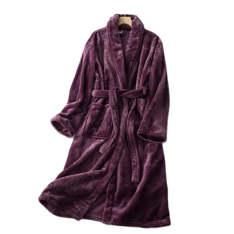 Nightgown For Female  Solid Color Flannel Comfortable Winter Thickening Sleeping Robe Women