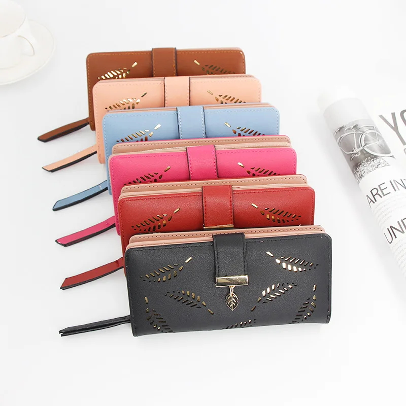 New Leaf Hollowed-out Long Zipper Purse Women Zero Mobile Phone Bag Women's Handbag Zero Purse