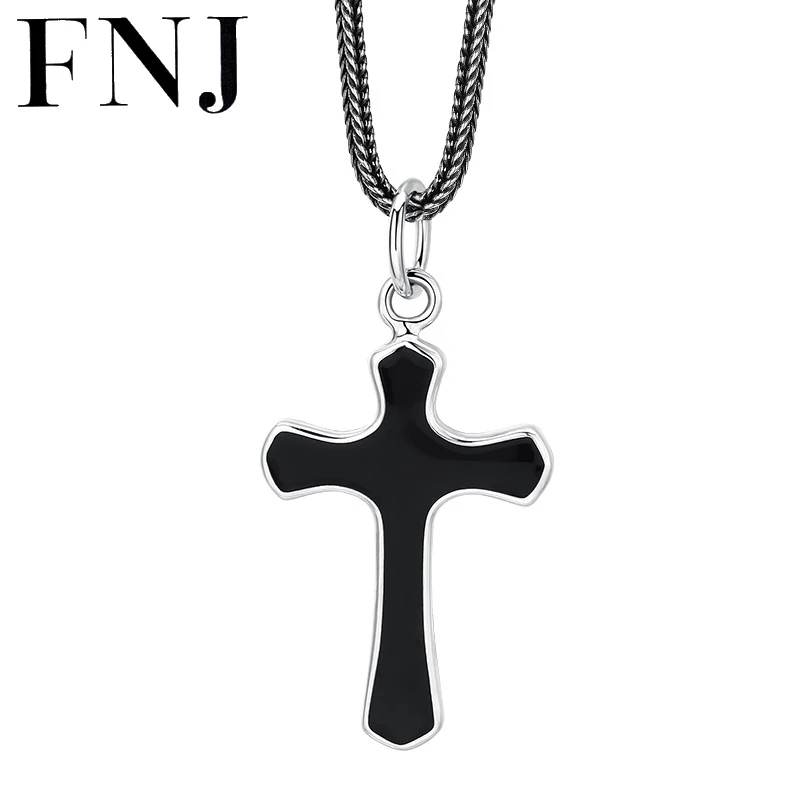 

Кулон FNJ в виде креста из черного циркония, серебро 925 пробы, подвески из чистого серебра пробы для изготовления ювелирных изделий, Женский и...