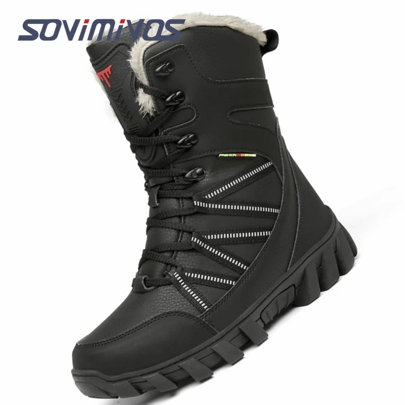 Men Winter Snow Boots Super Warm Men Hiking Boots High Quality Waterproof Leather High Top Big Size Men's Boots Outdoor Sneakers