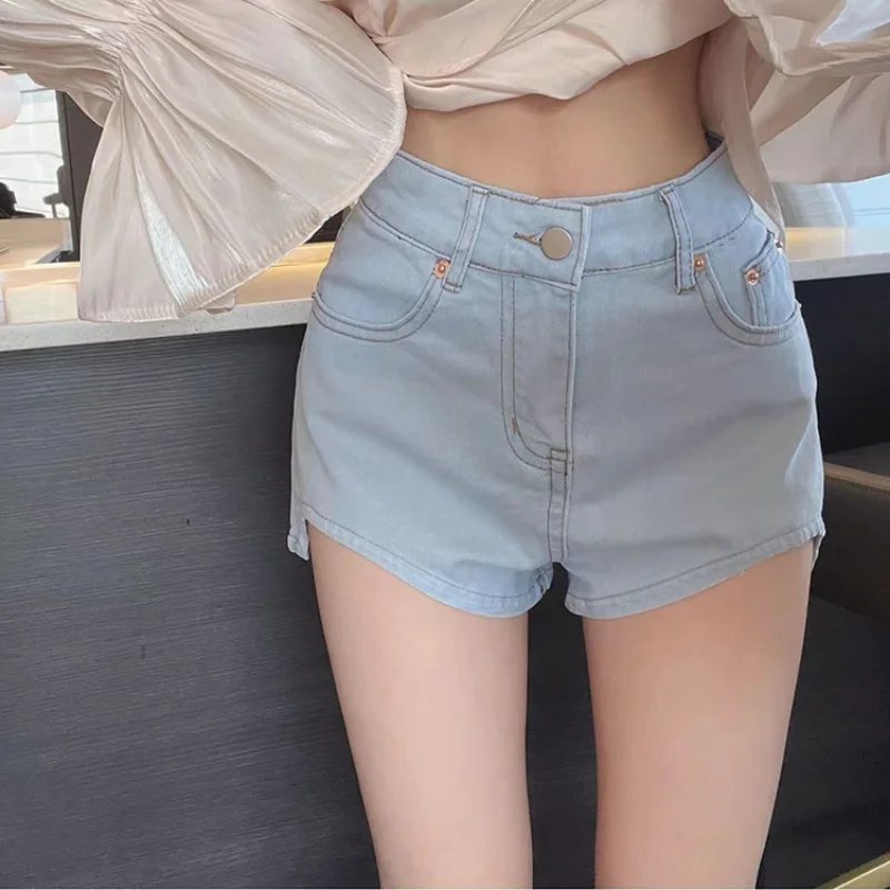 Summer 2023 Women's High-waisted Denim Shorts New Hot Pants Tight Elastic Pants