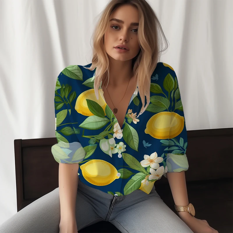 

2023 New Lady Shirt Fruit Lemon 3D Printed Lady Shirt Casual Style Women's Shirt Fashion Trend High -quality Lady Shirt