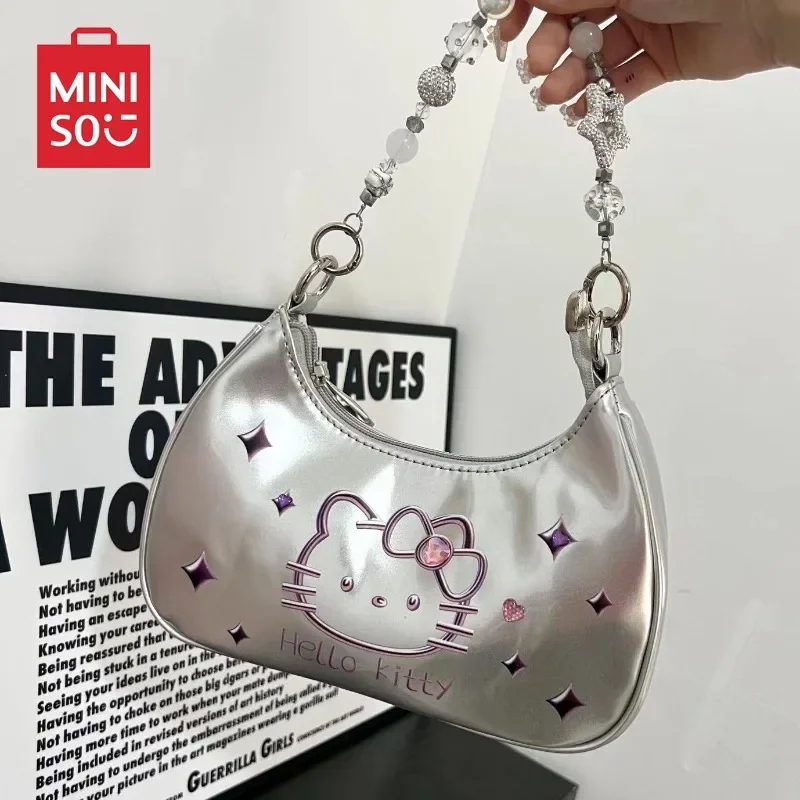 Сумка Hello Kitty новинка 2024 серебряная модная сумка ручной работы с мультяшным