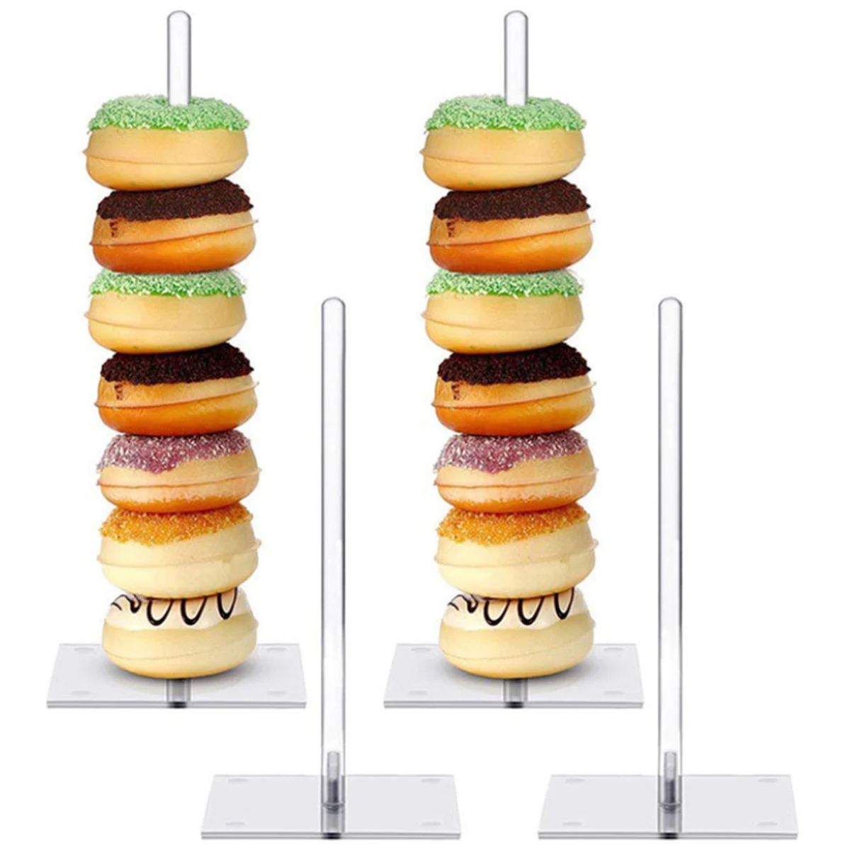 

4 Pack Donut Stands Clear Acrylic Bagel Holder Reusable Donut Tower Stand Non-slip Detachable Donut Display Stand for Desserts