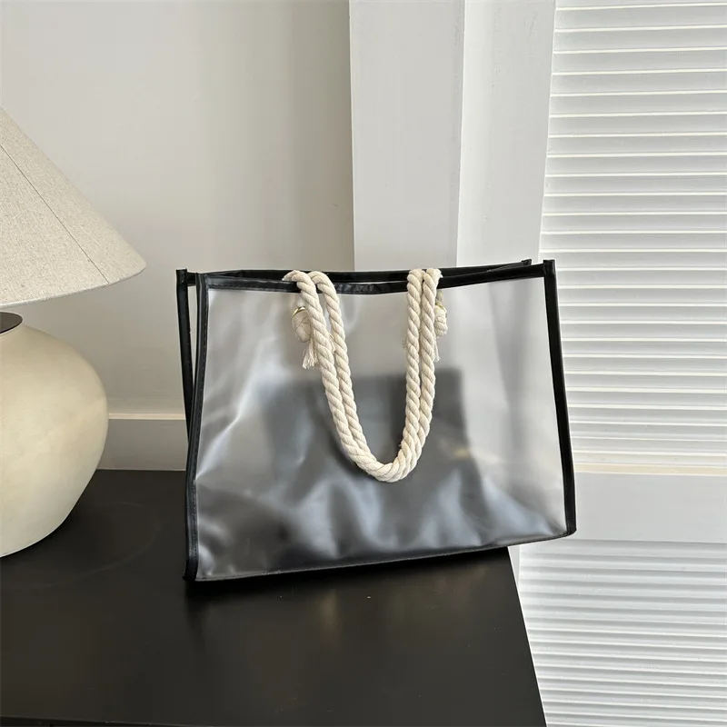 

2023 Summer PVC Handbag for Women High Capacity Tote Bag Ins Chic Casual Shoulder Bag Lady Fashion Purse Beach Commute Pouch