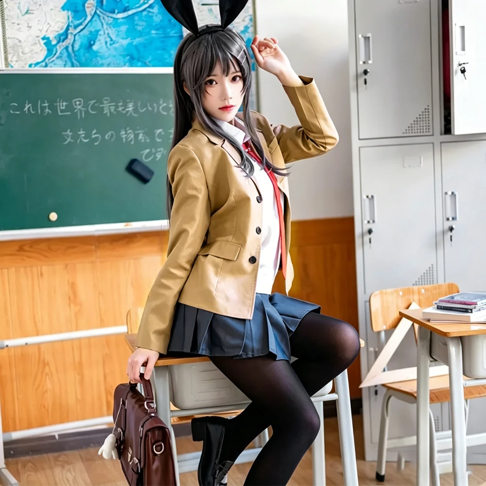 Фото Костюм для косплея Сакураджимы Май из аниме «Rascal Does Not Dream of Bunny Girl Senpai», головной убор с ушками кролика №1