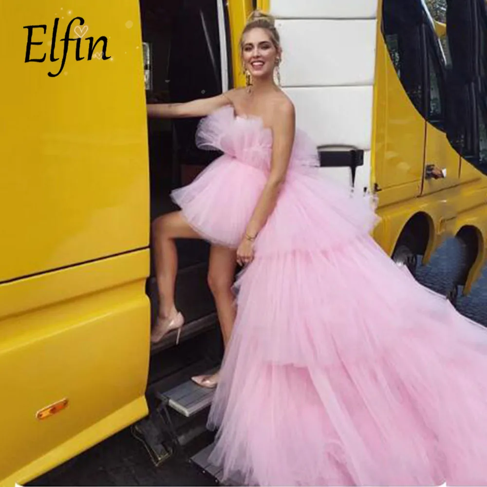 

Elfin Pink Quinceanera YF030 Ball Gown Tull Tiered Pleats Long Formal Prom Gowns Sweet Dresses Robes De Soirée فساتين ال