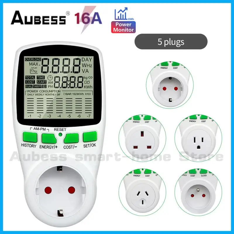 

Электрический измеритель мощности, ЖК-дисплей, ваттметр, розетка, Электрический тестер, вилка EU/UK, монитор мощности, функция таймера, умная д...