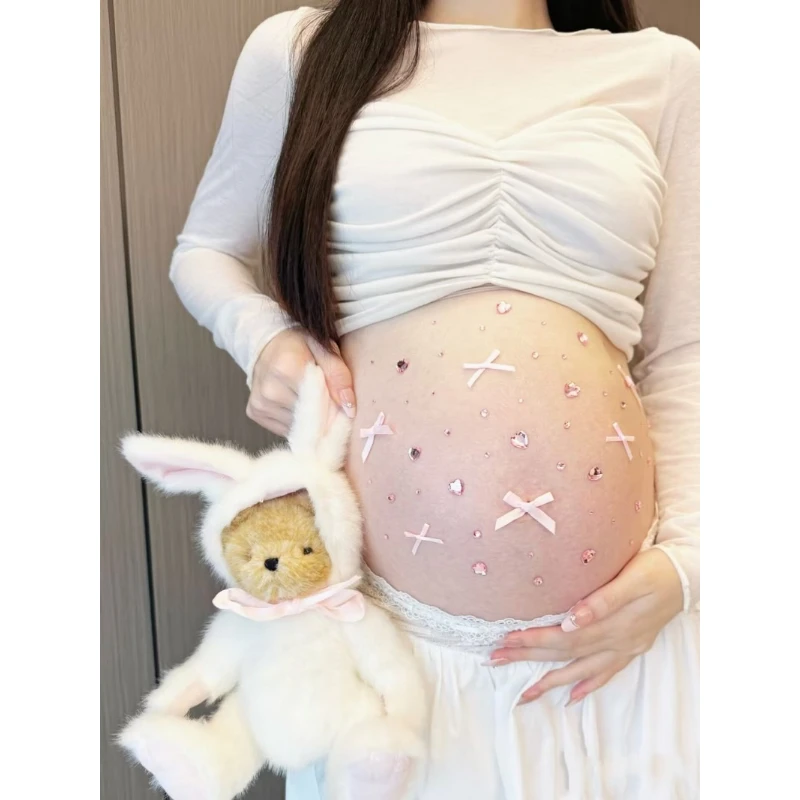 Фото 3D-наклейки с блестящими стразами «Welcome Baby» для фотосессий беременных: наклейки на живот с сердечками, бантиками и кристаллами №3