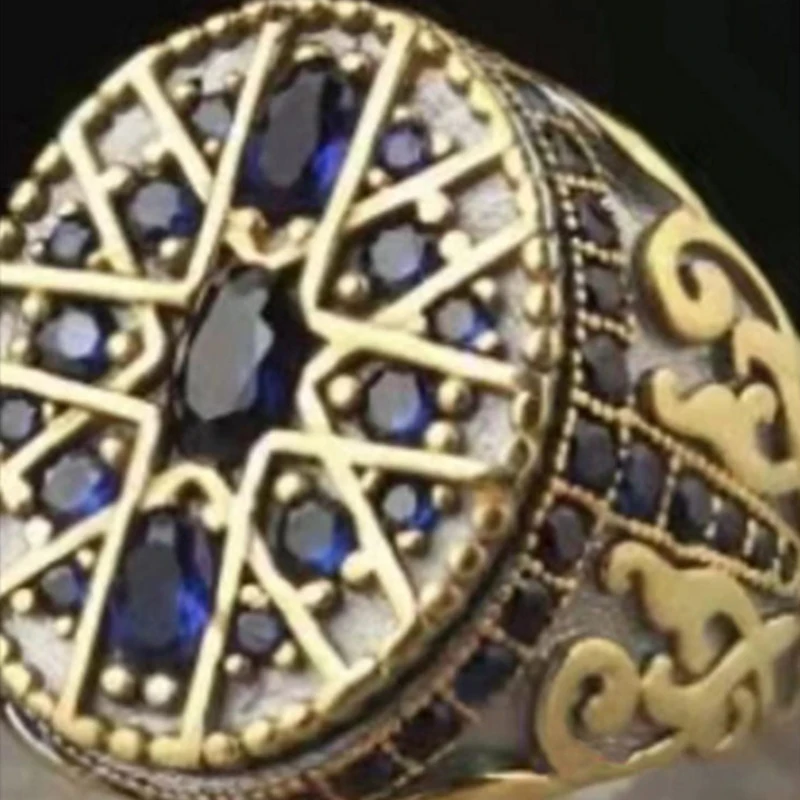 

2022 New Vintage Luxury Cross Gold Color Rings For Women Men Trendy Blue Zircon Female Male Jewelry Birthday Party Gifts