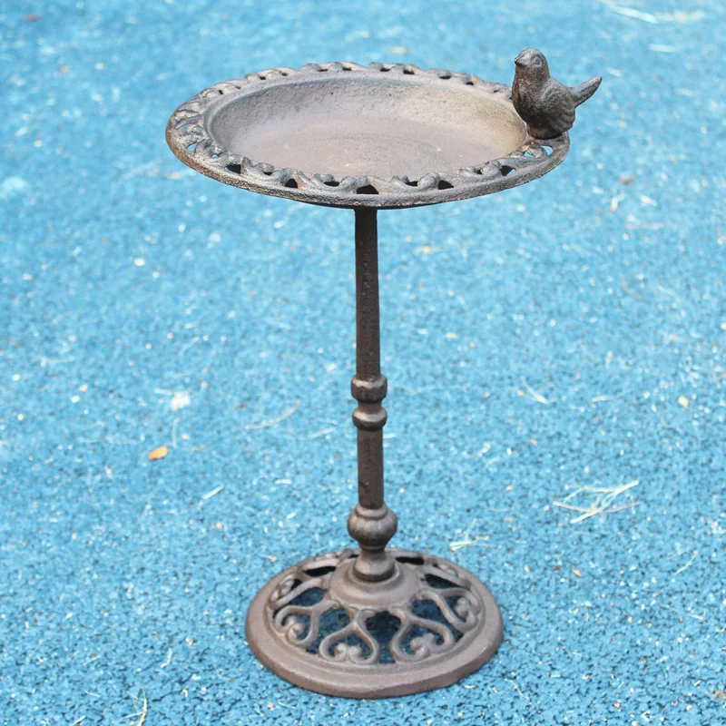 Rustic Brown Cast Iron Standing Bird Feeder Big With Hollow Round Bottom Base Farm House Accents Handmade Home Garden Bath
