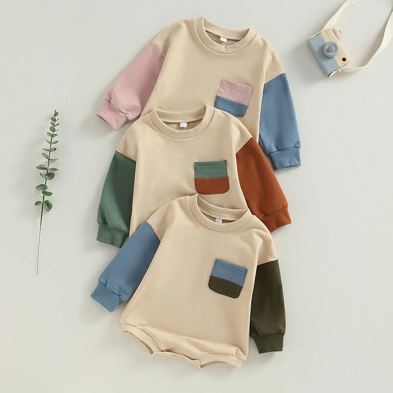 

Baby Girls Boyes Casual Long Sleeve Romper Long Sleeve Crewneck Contrast Color Playsuit Princess Clothes