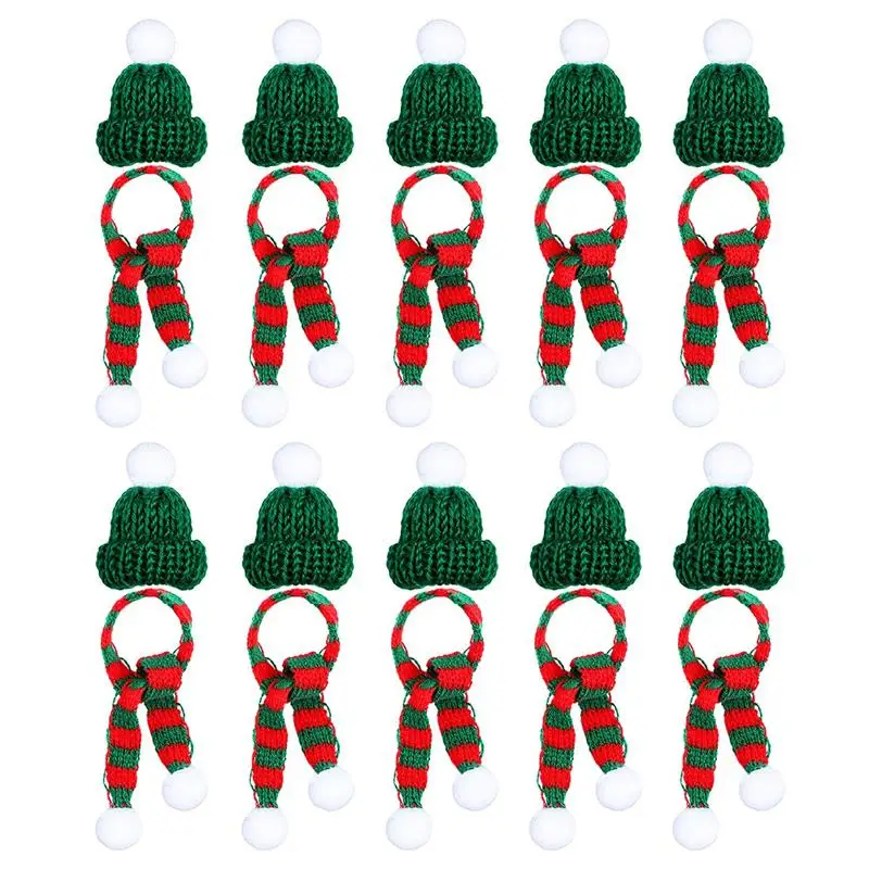 

10 Sets Doll Hats Christmas Santa Knit Hat Snowman Hats For Crafts Plants Decor Christmas Wine Cover Hat Doll Clothes Accessory