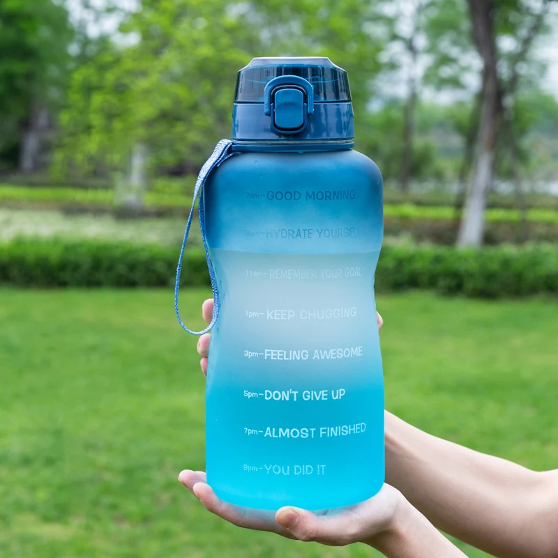

Sports Gym Drink Tumbler Water Bottle With Time Marker 2/3.8L Large Capacity Straw Mug Portable Fitness Jugs Outdoor Travel Cup