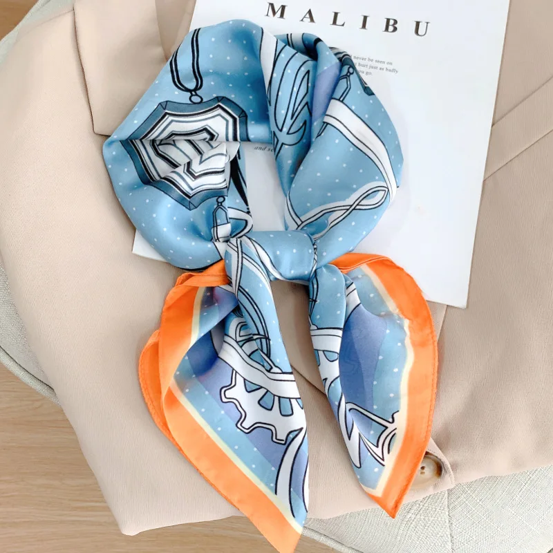 

Women 70X70CM Headcloth Summer Fashion Silk Scarves New Style Female Head/Hair Popular Designer Bandana Luxury Brand Print Hijab