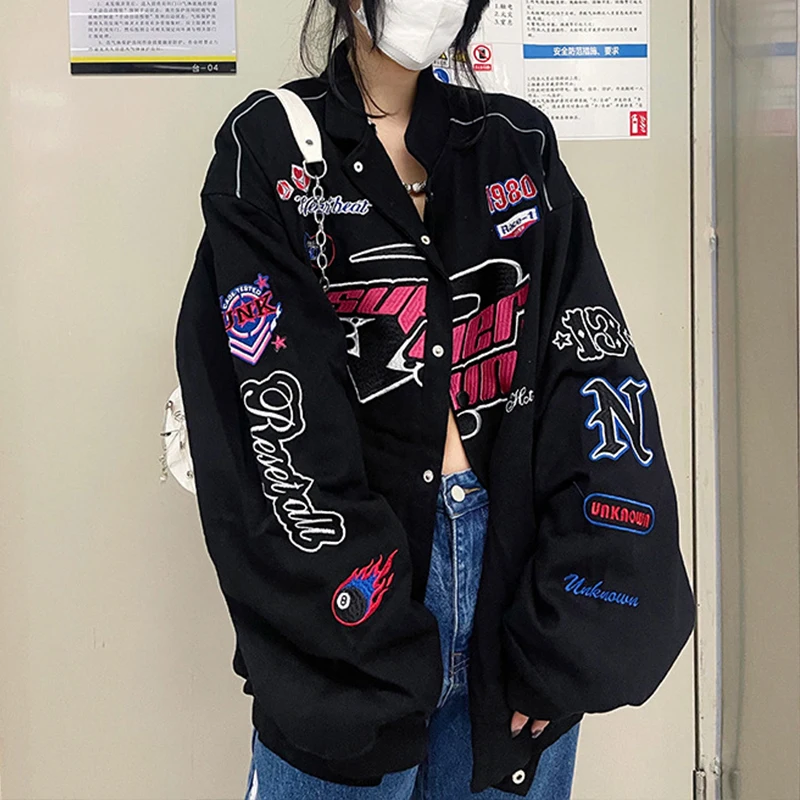 

Куртка Y2K В гоночном стиле для мужчин и женщин, пиджак с принтом, винтажная Повседневная куртка с цветными блоками и длинным рукавом, яркие куртки, весна-осень 2023