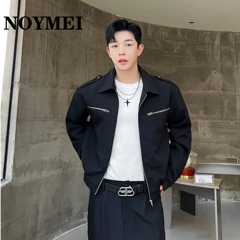 

NOYMEI Niche Design Fashionable Personality Multi Zipper Decoration Design Jacket Lapel Trendy Male Black Coat Autumn WA2473