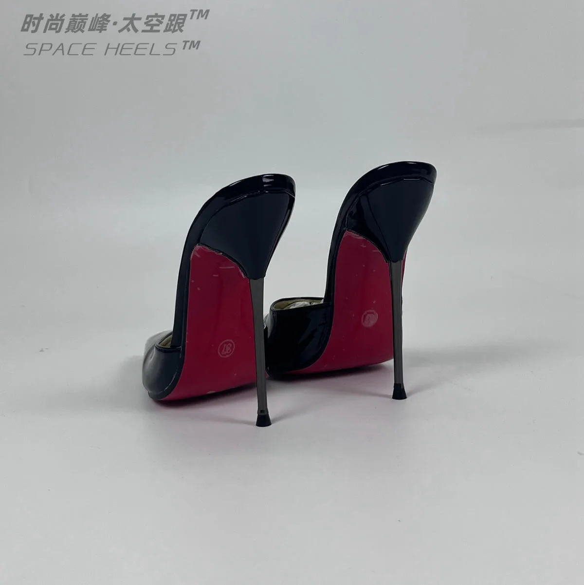 Seek Mate Space Heel 14cm European and American Customized Pointed High Heels Sexy Men's and Women's Shoes Red Sole Black Patent