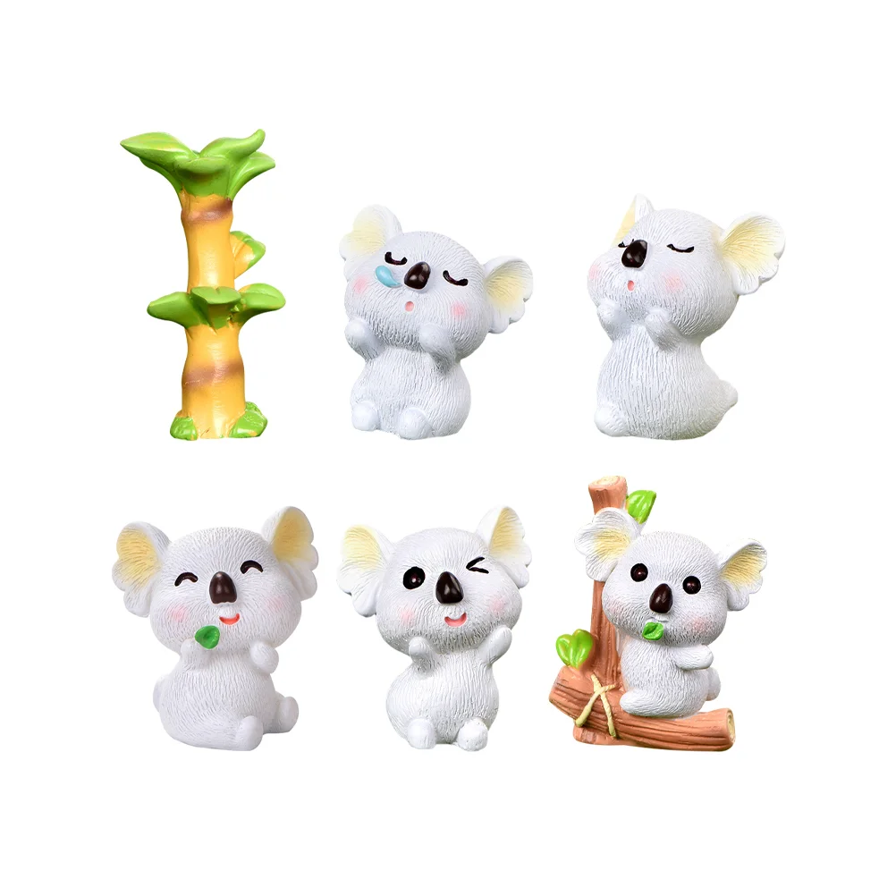 

6 Pcs Koala Ornament Desktop Nativity Set Animals Decorations Dining Room Table Birthday Party Supplies Model Resin Sculptures