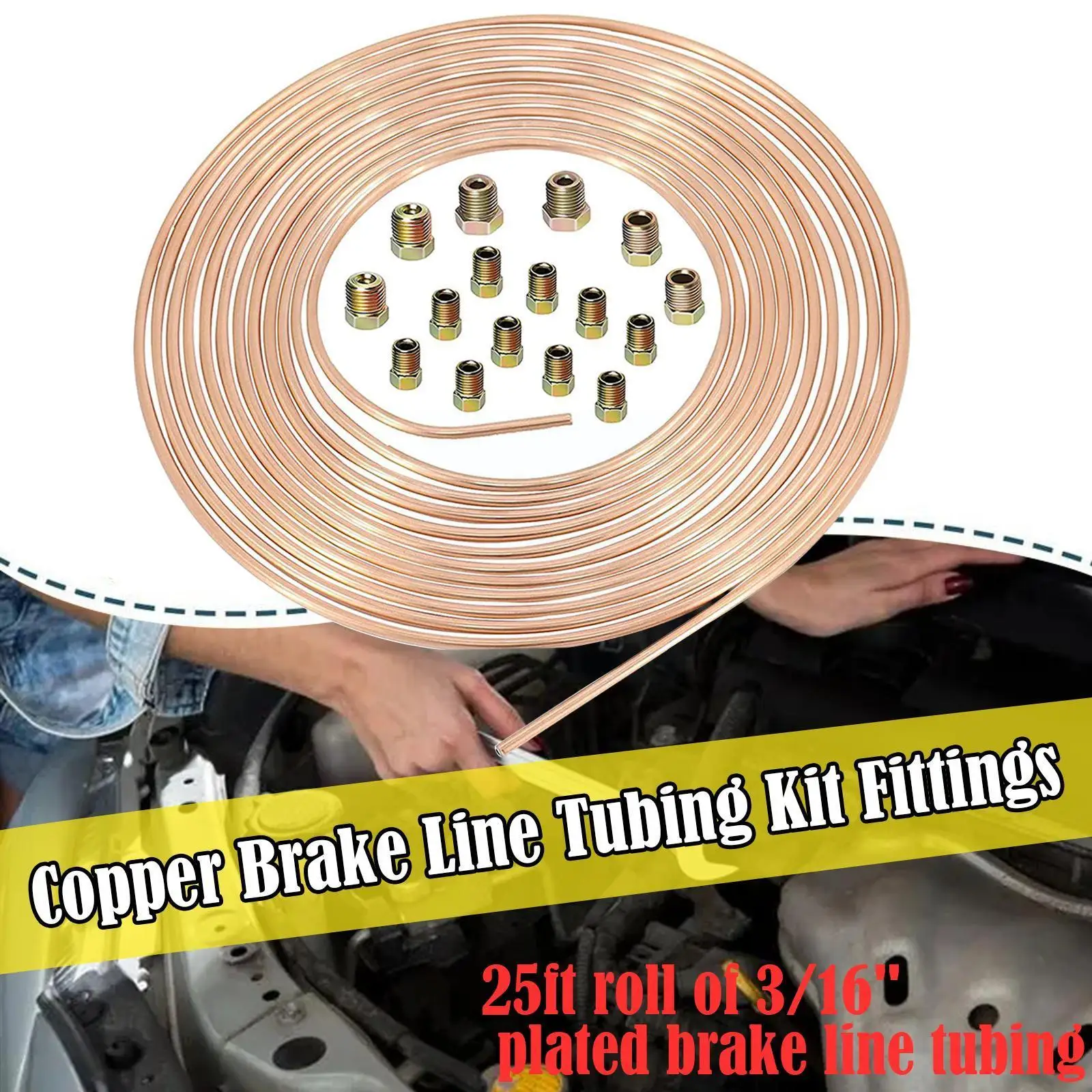 

25 футов, 7,62 м, рулонная катушка трубки 3/16 дюйма, OD, медь, никель, 16 шт. трубопроводов с гайками, шланг, труба тормозной трубки, линия, антикорроз...