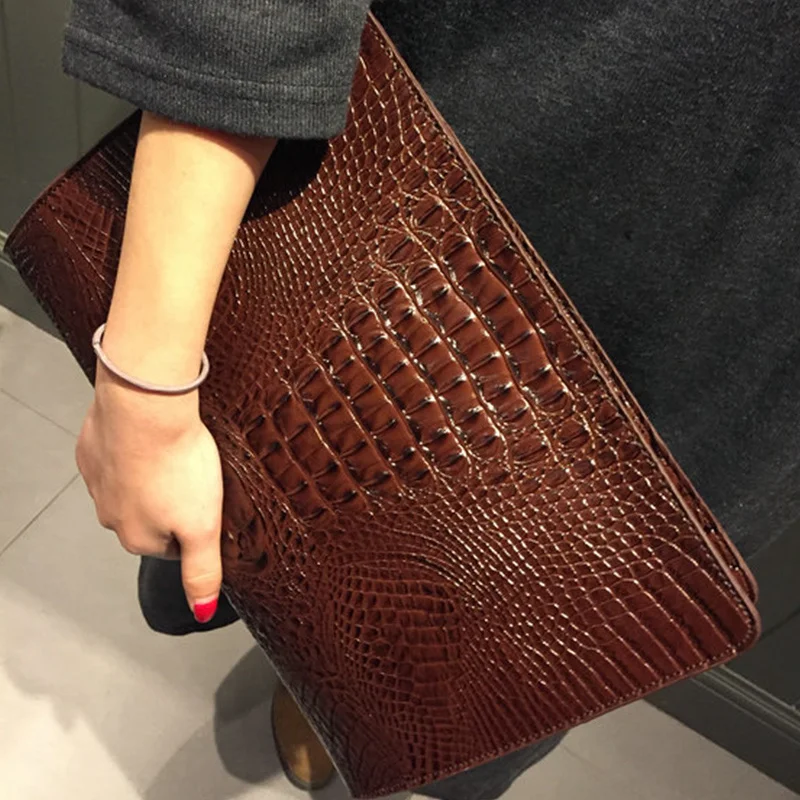 

PU Leather Women Clutch Handbag Black Brown Alligator Purse NO Strap Hand Bag female Clutches bolsa feminina purse