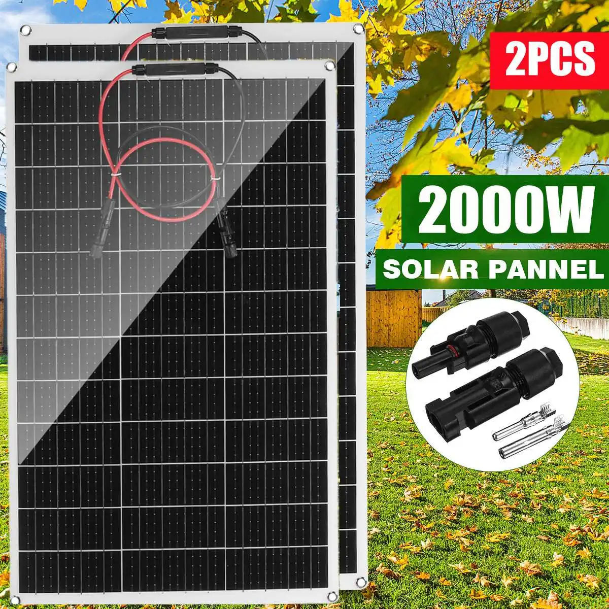 Солнечная панель 2000 Вт 18 в, зарядное устройство для аккумулятора, монокристаллическая батарея для кемпинга, мотоцикла, дома, внешний аккумулятор, гибкая система питания для RV, яхты, 1000 Вт