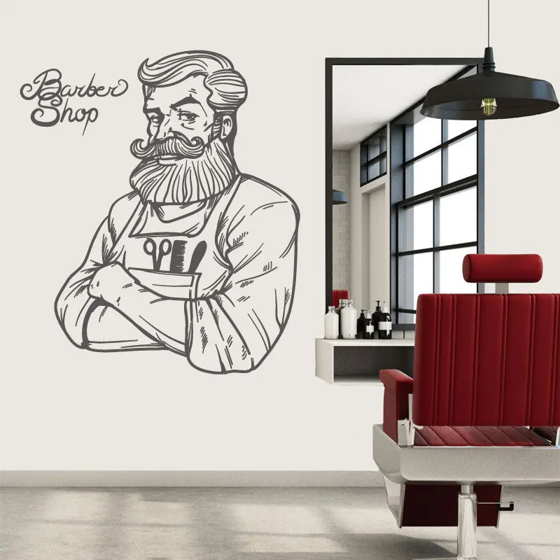 Мужская виниловая наклейка на стену для парикмахера хипстера магазина Виниловая
