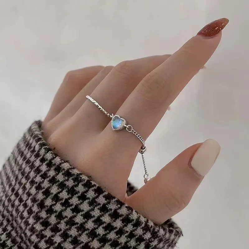 

New Fashion Trend Elegant Delicate Romantic Color Moonstone Love Pull-out Type Ring Women's Wedding Jewelry Party Gift Wholesale