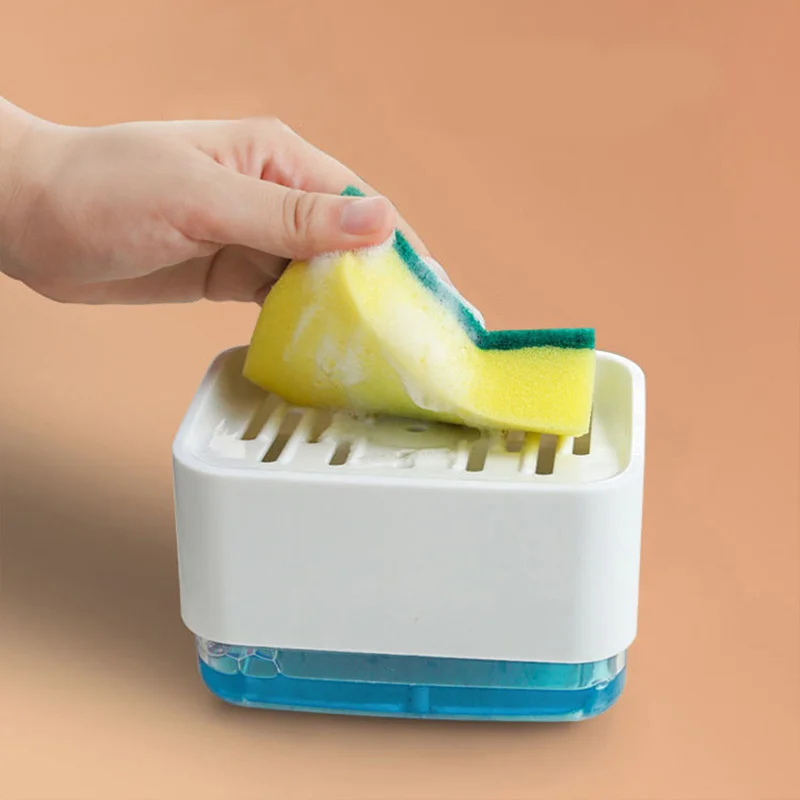 

Multiful Soap Pump Dispenser Box Kitchen Dish Liquid Soap Press with Sponge Holder Home Cleaner Container 320Ml