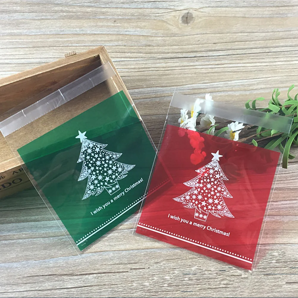

Christmas Bags Treat Tree Wrappers Cookie Gift Cellophane Biscuit Candy Bakeryadhesivepacking Bag