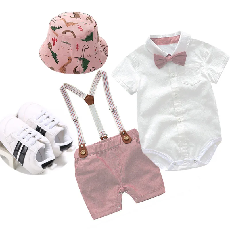 Baby Boy Clothes for Cake Smash Birthday Gentleman Bodysuits Suspender Pants Summer Holiday  Outfit  Wedding Photograph