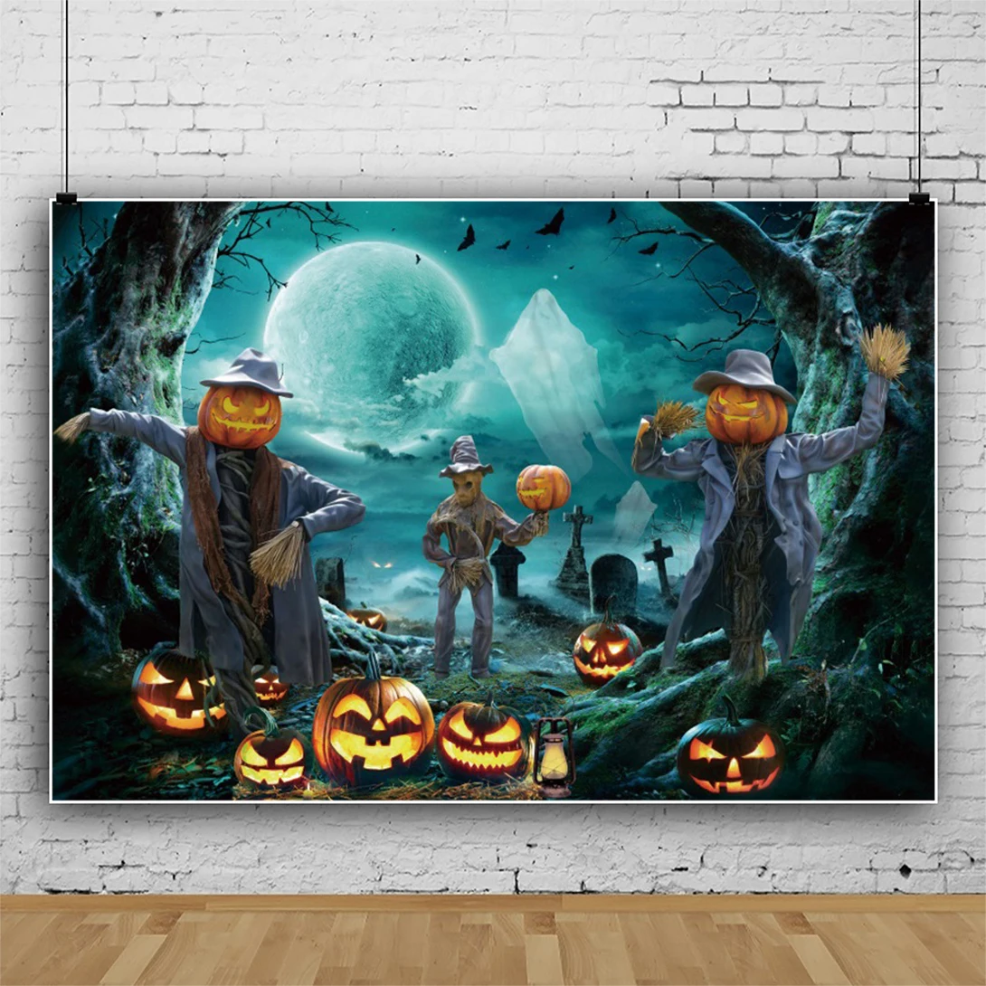 

ZHISUXI Halloween Backdrop Pumpkin Lantern Forest Moon Tombstone Baby Photography Background For Photo Studio Props SZLY-53