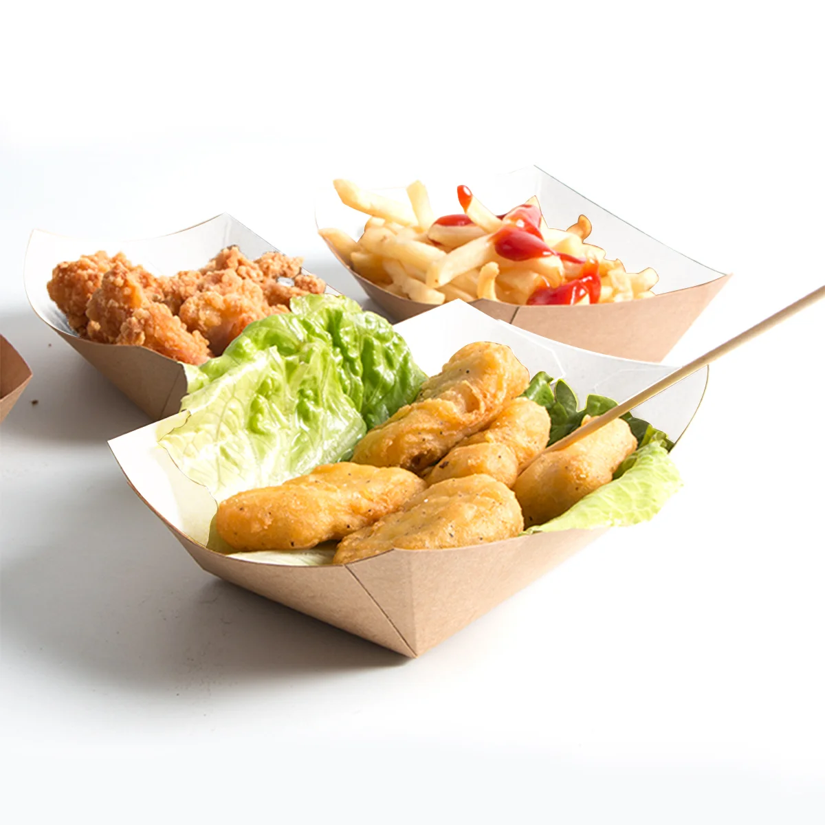 

100 Pcs Disposable Paper Food Serving Tray Kraft Paper Take-Out Box Boat Shape Snack Open Box French Fries Chicken Storage Tray