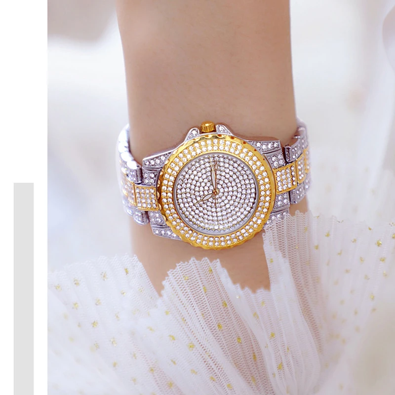 Women Watches Luxury High Quality Gold Full Diamond Ladies Watch Bracelet Quartz Wristwatches Crystal Rhinestone Female Clock