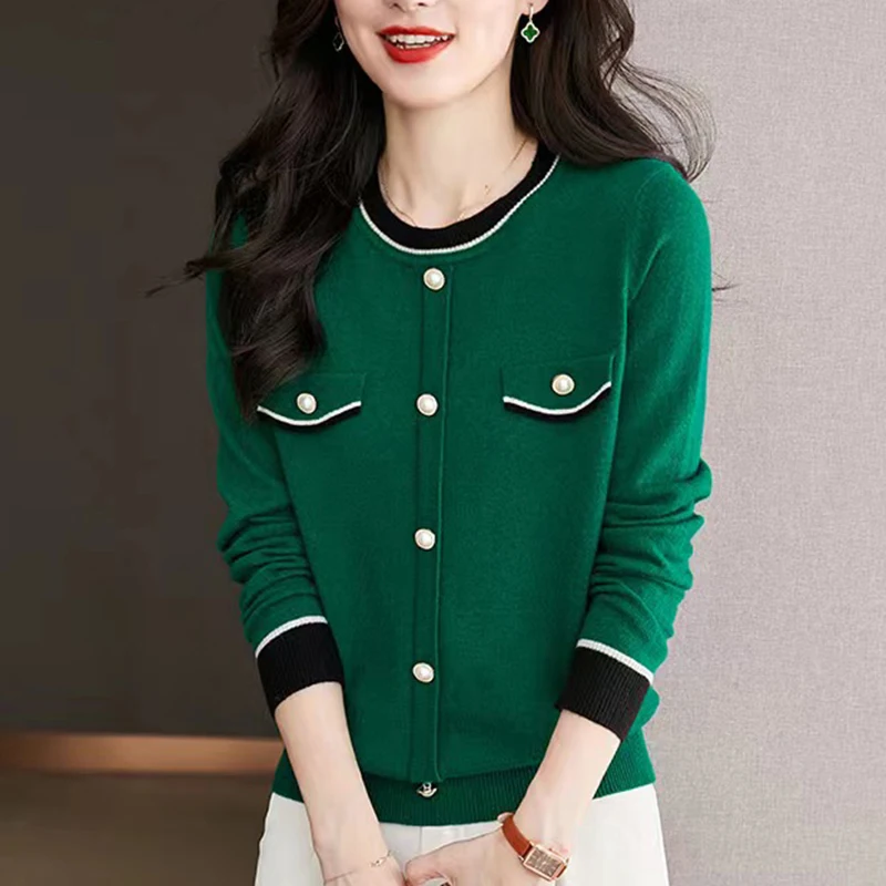 

Элегантный свитер с круглым вырезом для женщин, Осень-зима 2023, женская одежда в Корейском стиле, черные пуловеры с длинным рукавом, вязаные женские топы