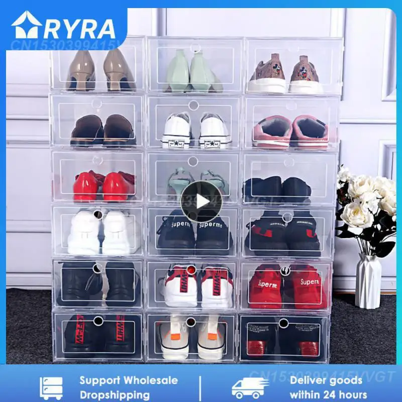1~6PCS Plastic Shoe Boxes Transparent Shoe Collection Box Basketball Shoe Display Cabinet Stackable Shoe Box Cabinet Organizer