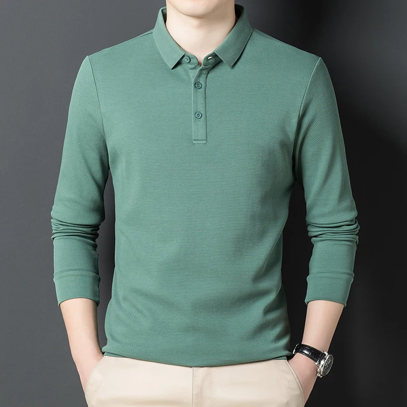 

Top Grade New Fashion Designer Brand Luxury Logo Men Polo Shirt 100% Cotton Casual Long Sleeve Tops Solid Color Men Clothes