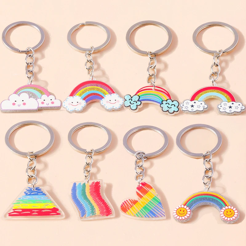 

Cute Colorful Cloud Rainbow Key Chain Charms Geometric Key Rings Pendant for Women Girls Handbag Decor DIY Jewelry Gift