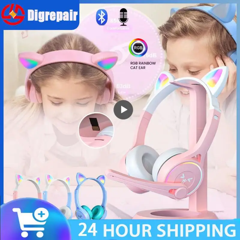 

Bass Helmets Cat Ear Headphones With Mic Gaming Headset Stereo Hifi Music Stereo Headphone For Over-ear 300mah